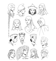 A coloring page of middle ages clothing